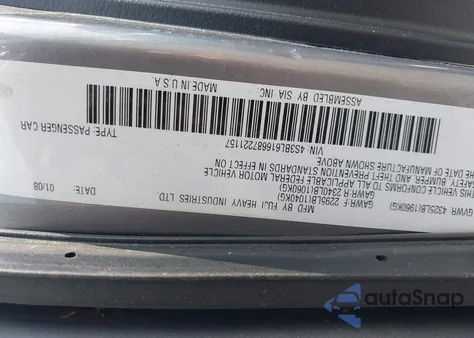 2008 Subaru Legacy 2.5I z USA, uszkodzony, nr VIN 4S3BL616687221157